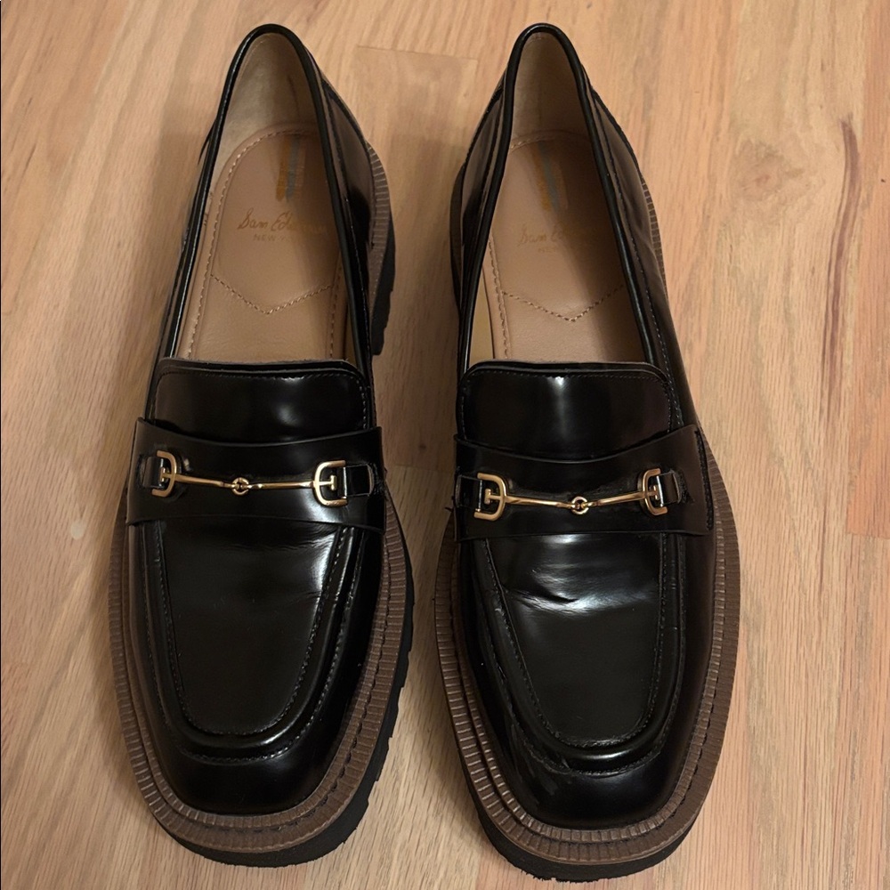 Sam Edelman Black Loafers with Gold Accent